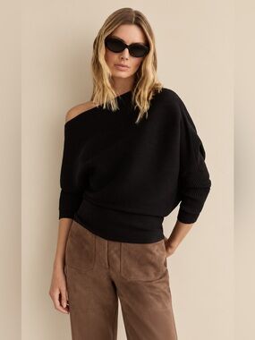 REISS The Lorna Asymmetric Draped Knitted Women Top-Luxurious stretch ✨